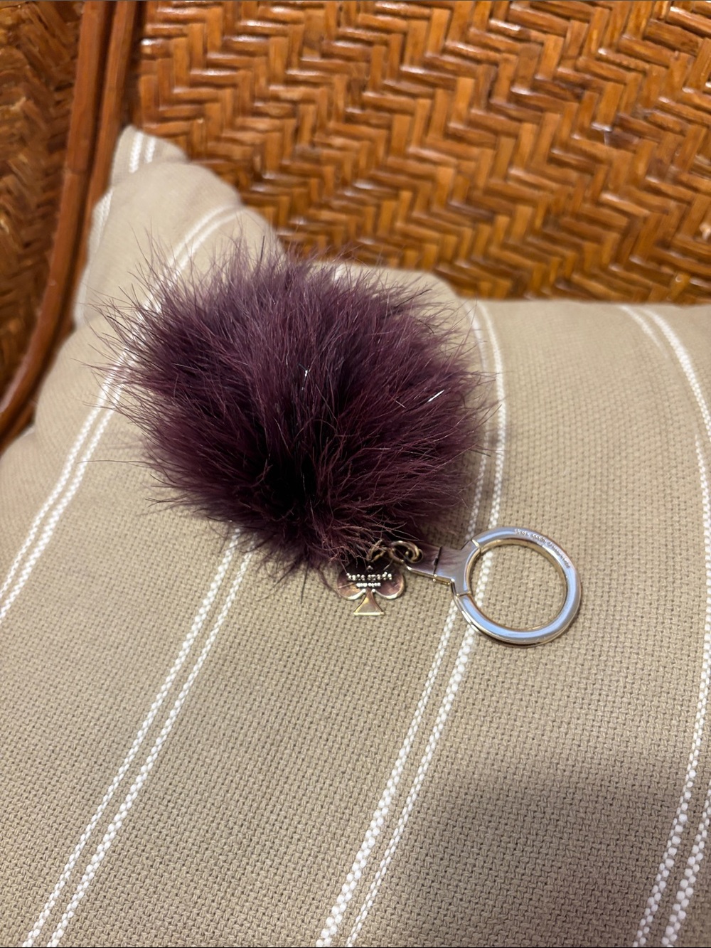 Kate Spade Plum Fur Pom Keychain with Gold Charm